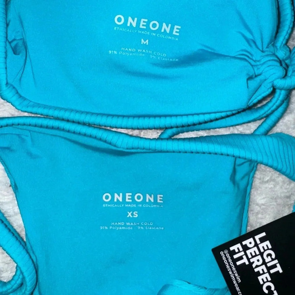 NWT OneOne Swimwear Bikini SET Cyan Blue Maggie Ariel Cheeky Medium Small NEW - Picture 2 of 5